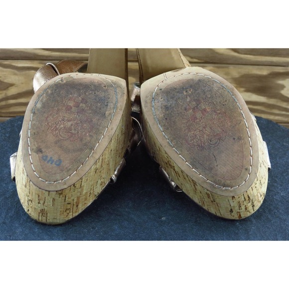 Vince Camuto Sz 7.5 M Gold Open Toe Platform Leather Duval‎ - Picture 6 of 7